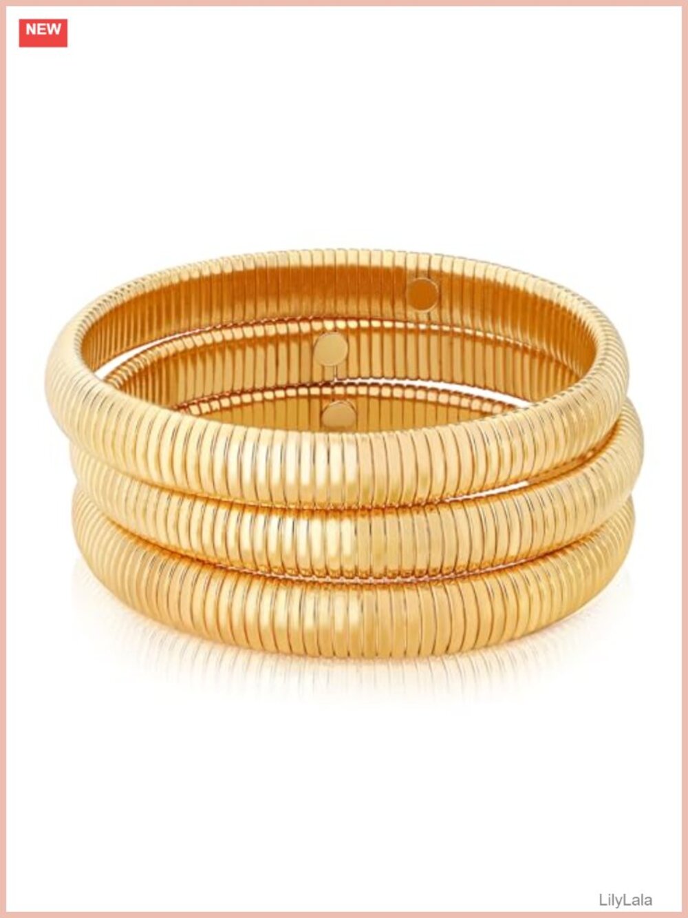 14K Gold Plated Brass Snake Chain Bangle Bracelet Set Stretch Chunky